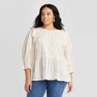 Women's Plus Size 3/4 Sleeve Crewneck Embroidered Ruffle Top - Universal Thread Cream 1x, Women's, Size: