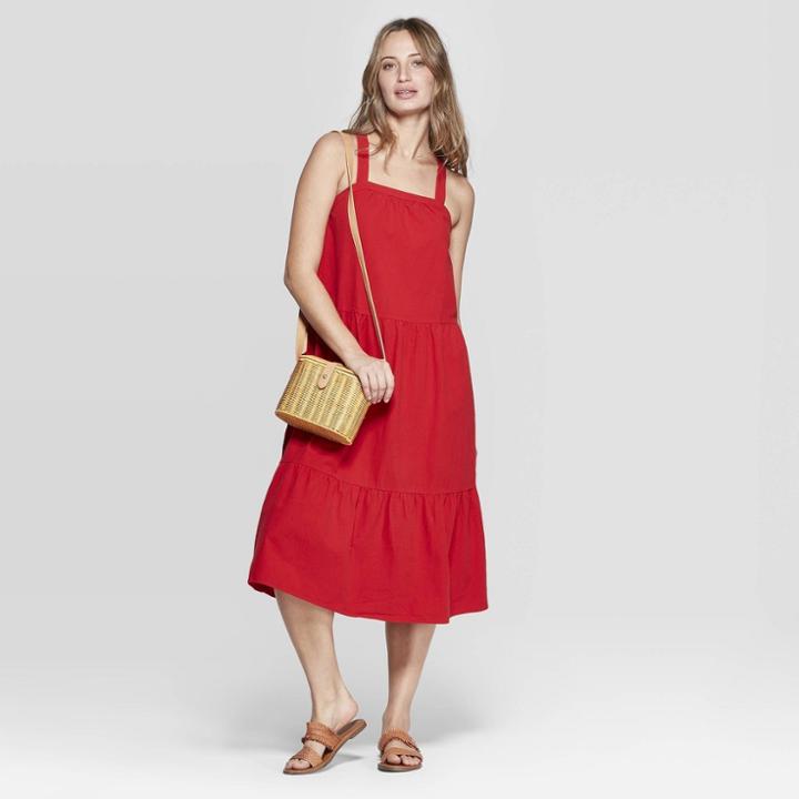 Women's Sleeveless U-neck Midi Tiered Dress - Universal Thread Red