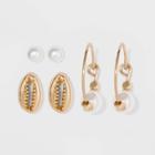 Zinc And Brass Stud Earring Set 3pc- A New Day Gold, Women's,