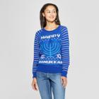 Women's Happy Hanukkah Reversible Sequin Sweater - Well Worn (juniors') Blue