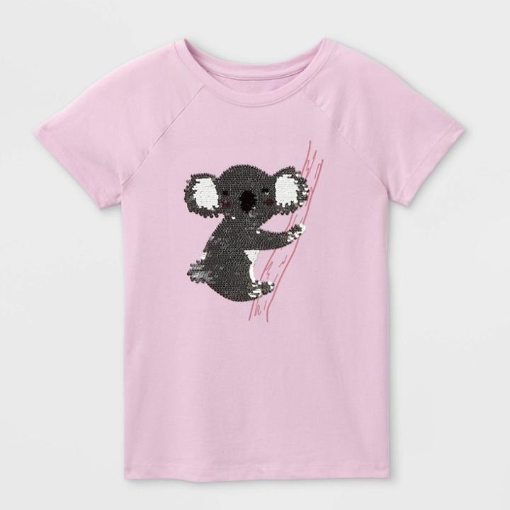 Girls' Short Sleeve 'koala' Flip Sequin T-shirt - Cat & Jack Light Purple