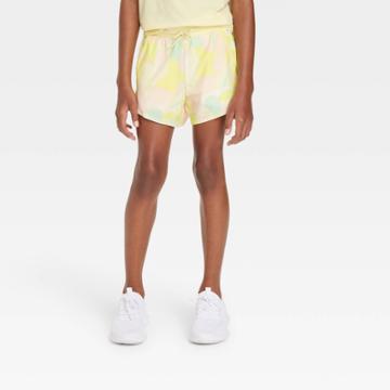 Girls' Double Layered Run Shorts - All In Motion Lemon Yellow