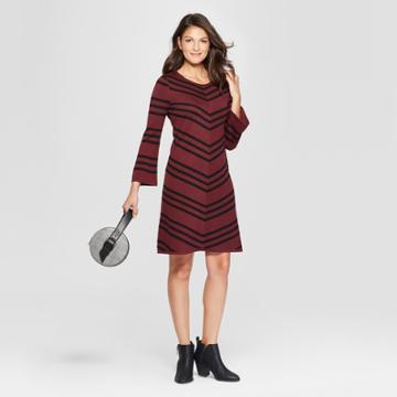 Women's Chevron Swing Sweater Dress - Spenser Jeremy - Burgundy/black
