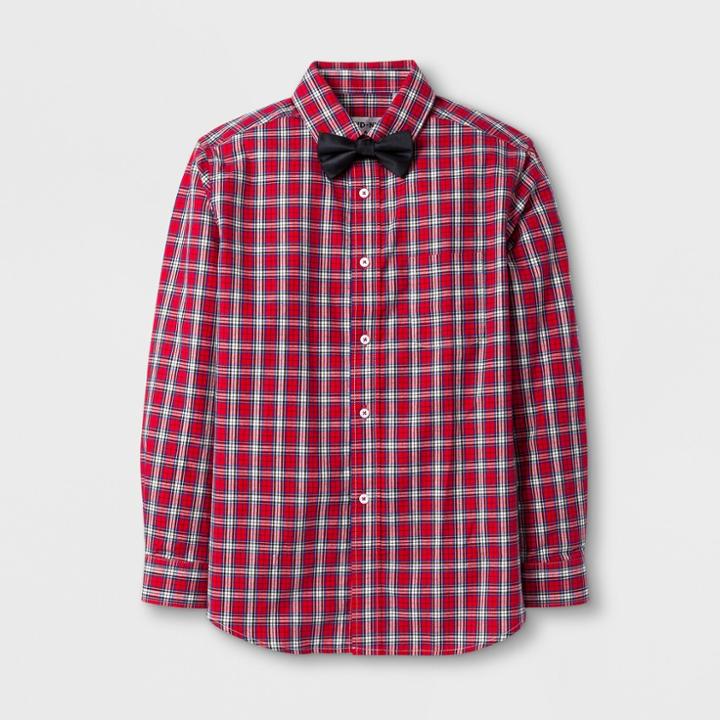 Wd·ny Black Boys' Long Sleeve Button-down Shirt With Bow Tie Red M - Wd.ny Black