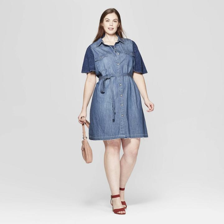 Women's Plus Size Sleeveless Collared Western Denim Shirt Dress - Universal Thread