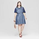 Women's Plus Size Sleeveless Collared Western Denim Shirt Dress - Universal Thread