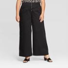 Women's Plus Size Pleated Mid-rise Button Front Wide Leg Pants - Who What Wear Black
