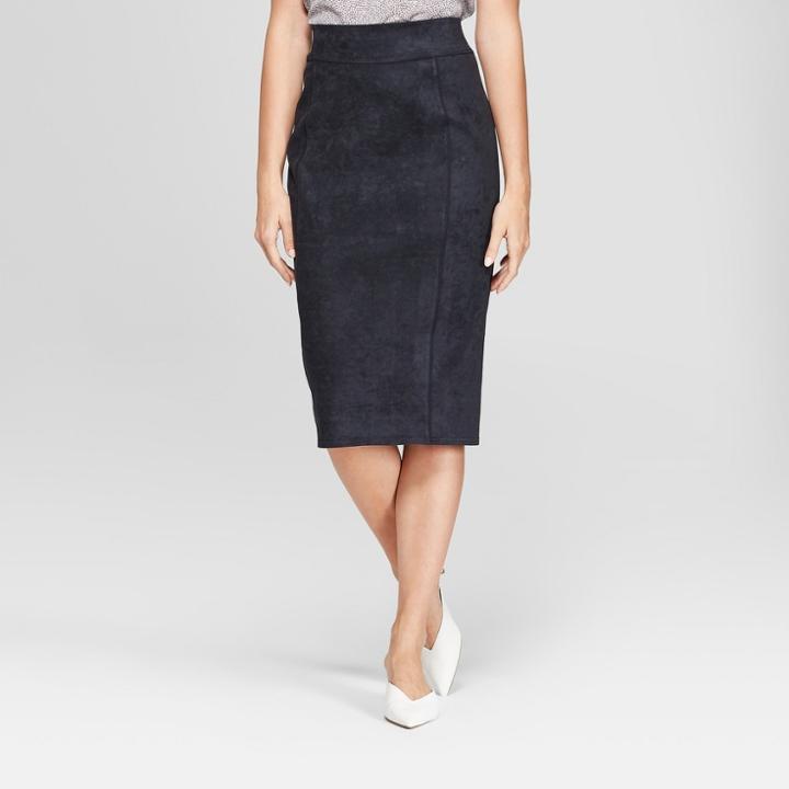 Women's Midi Suede Pencil Skirt - Prologue Black