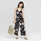 Women's Floral Print Sleeveless V-neck Strappy Jumpsuit - A New Day Black
