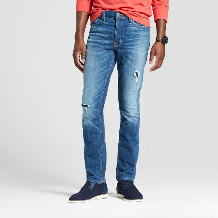 Target Men's Slim Straight Fit Jeans With Patches - Goodfellow & Co Vintage Dark Wash