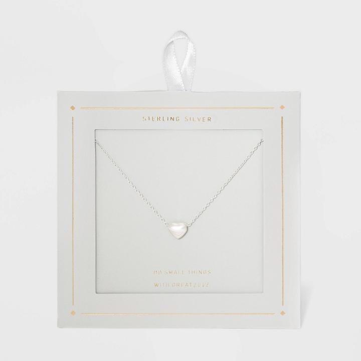 Distributed By Target Sterling Silver Puff Heart Necklace -
