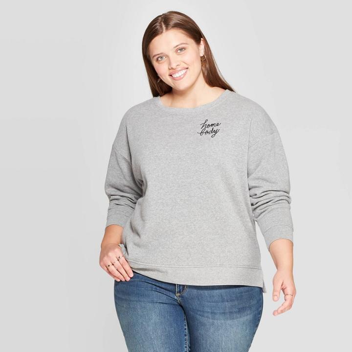 Women's Plus Size Long Sleeve Home Body Fleece Sweatshirt - Fifth Sun (juniors') - Heather Gray
