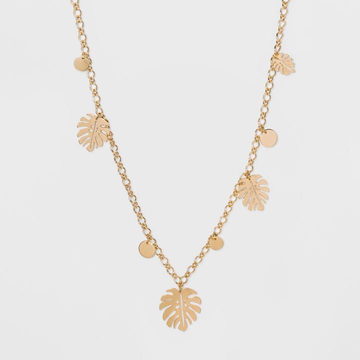 Leaf Stampings And Coins Long Necklace - A New Day Gold