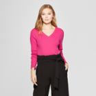 Women's V-neck Ribbed Pullover Sweater - A New Day Pink