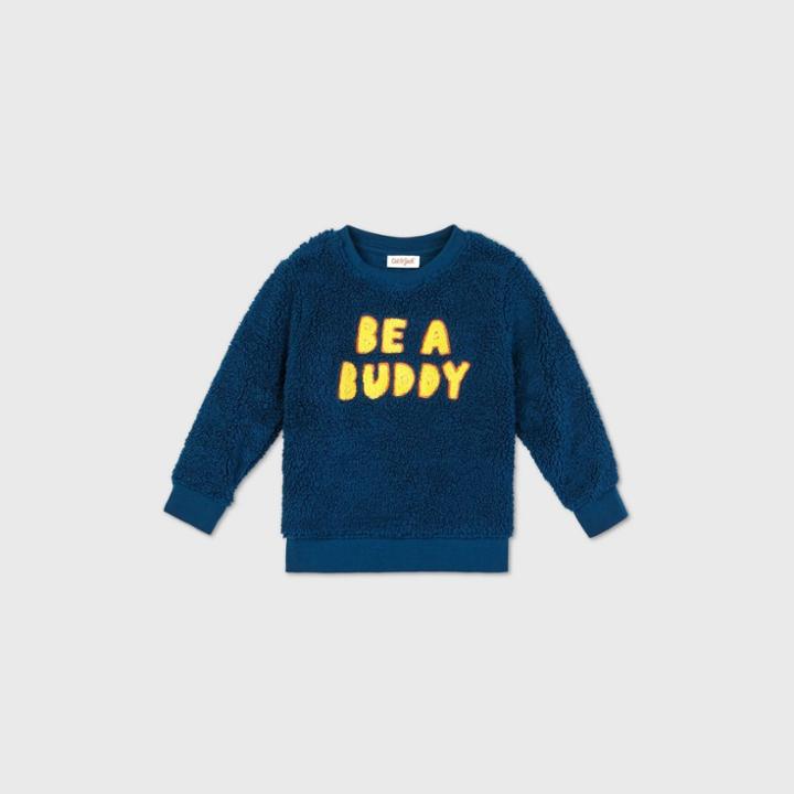 Toddler Boys' 'be A Buddy' Sherpa Crew Neck Pullover Sweatshirt - Cat & Jack Navy