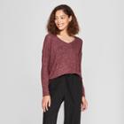 Women's Long Sleeve Cozy Knit Blouse - A New Day Burgundy (red)