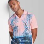 Adult Printed Casual Fit Short Sleeve Button-down Shirt - Original Use Coral Berry/tree S, Pink Pink/tree