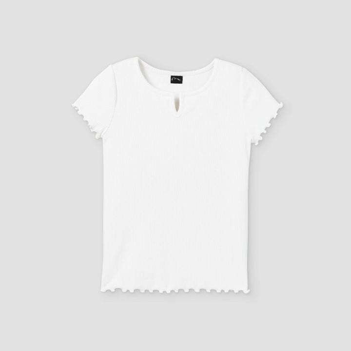 Girls' Notch Front Pointelle Short Sleeve T-shirt - Art Class White