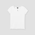 Girls' Notch Front Pointelle Short Sleeve T-shirt - Art Class White