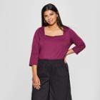 Women's Plus Size 3/4 Sleeve Square Neck Top - Who What Wear Plum (purple)