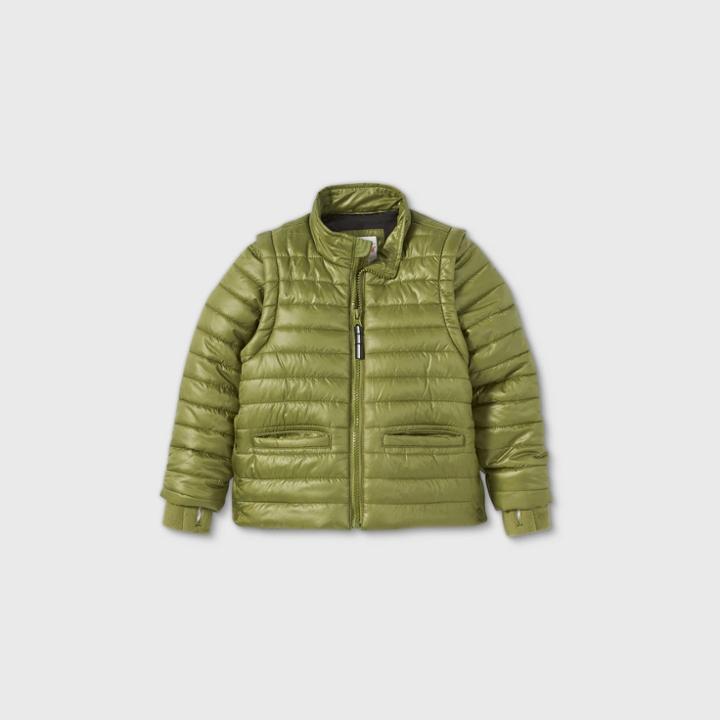 Toddler Boys' Adaptive Puffer Jacket - Cat & Jack Olive Green 4t, Green/green