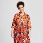Women's Plus Size Tropical Print Long Sleeve Button-up Shirt- Who What Wear Orange/blue X, Orange/blue Tropical Print