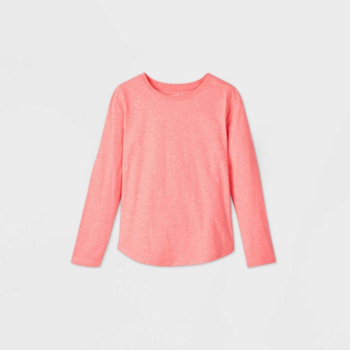 Girls' Long Sleeve Sparkle T-shirt - Cat & Jack Coral