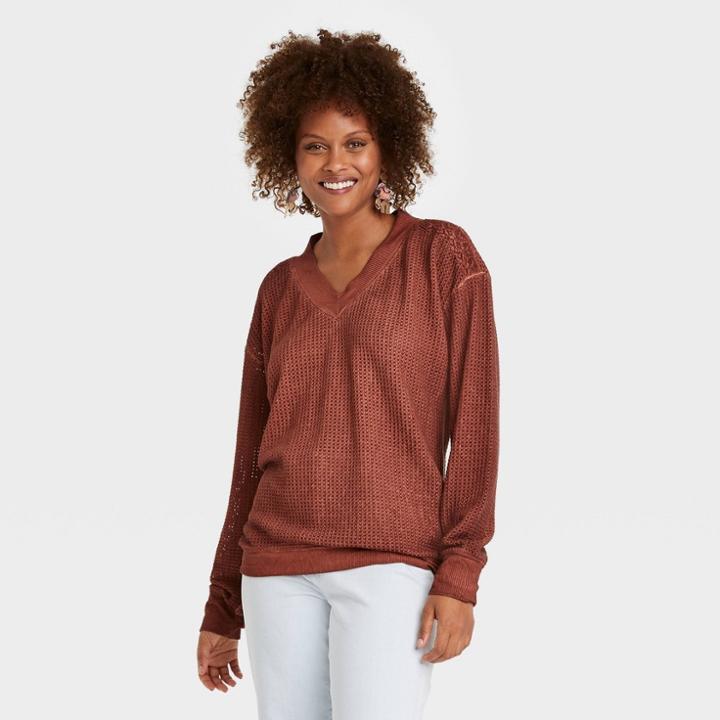 Women's Long Sleeve Waffle Top - Knox Rose Pink
