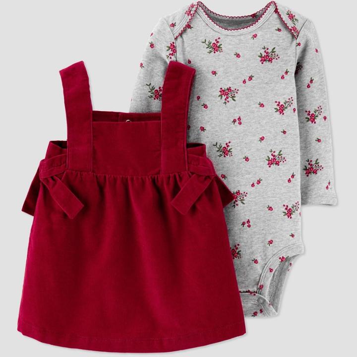 Baby Girls' 2pc Cord Bodysuit & Dress Set - Just One You Made By Carter's Red/gray Newborn, Kids Unisex, Gray/red