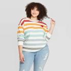 Target Women's Plus Size Striped Heart Embroidery Long Sleeve Sweatshirt - Doe (juniors') - Ivory