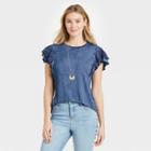 Women's Short Sleeve Lace Detail T-shirt - Knox Rose Blue