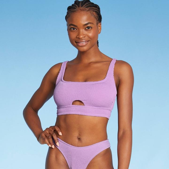Juniors' Textured Cut Out Scoop Neck Bralette Bikini Top - Xhilaration Lavender D/dd Cup