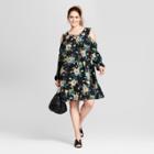Women's Plus Size Floral Print Cold Shoulder Sundress- Xhilaration Black