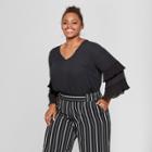 Women's Plus Size Pleated Long Sleeve Blouse - Ava & Viv Black X