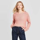 Women's Scoop Neck Pullover Sweater With Pointelle Sleeve Detail - Knox Rose Blush Pink