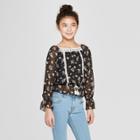 Girls' Long Sleeve Square Neck Woven Top - Art Class Black