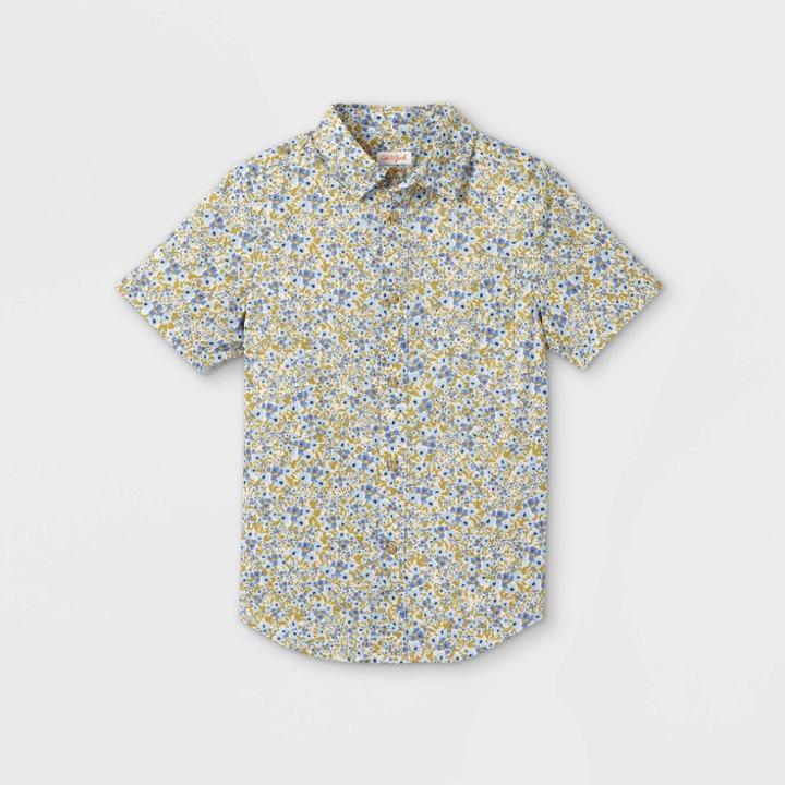 Oversizeboys' Button-down Short Sleeve Shirt - Cat & Jack Blue/white