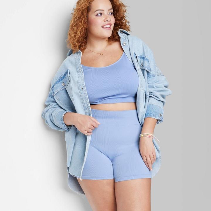 Women's High-rise Seamless Bike Shorts - Wild Fable Periwinkle Blue