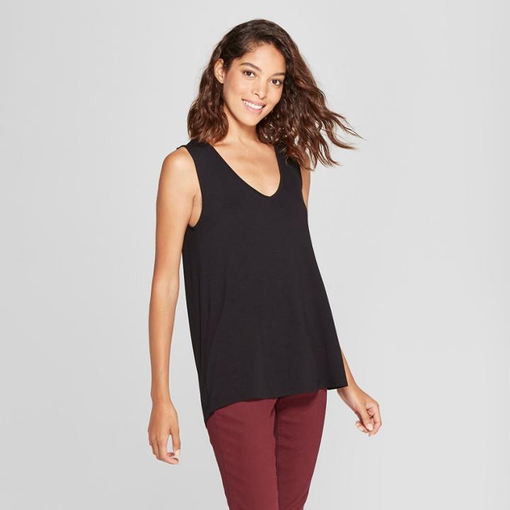 Women's Relaxed V-neck Tank - A New Day Black
