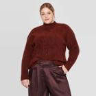 Women's Plus Size Long Sleeve Mock Turtleneck Pullover Sweater - Prologue Burgundy X, Women's, Red
