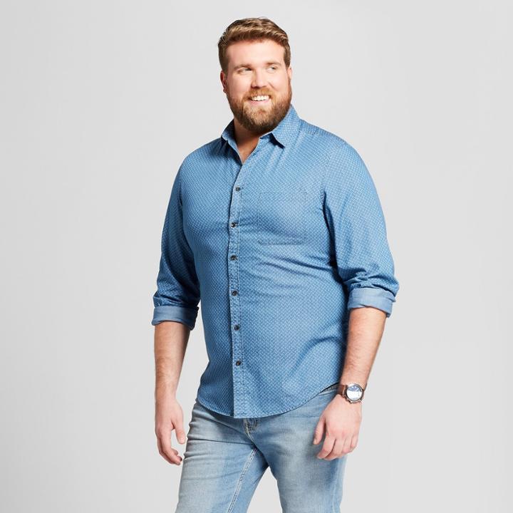 Target Men's Big & Tall Standard Fit Long Sleeve Denim Shirt - Goodfellow & Co Horizon Blue