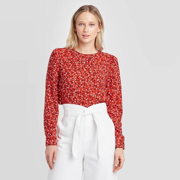 Women's Floral Print Puff Long Sleeve Blouse - Who What Wear Red M, Women's,