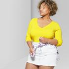 Women's Long Sleeve Sweetheart Collar T-shirt - Wild Fable Vibrant Yellow