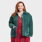 Women's Plus Size Quilted Velour Jacket - Knox Rose Green