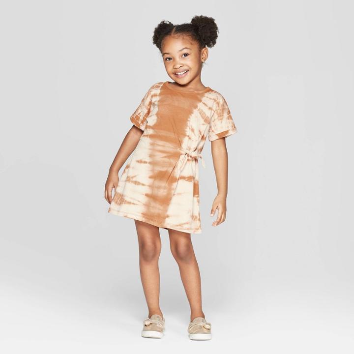 Toddler Girls' Tie Dye Tunic Dress - Art Class Brown 12m, Girl's, Orange