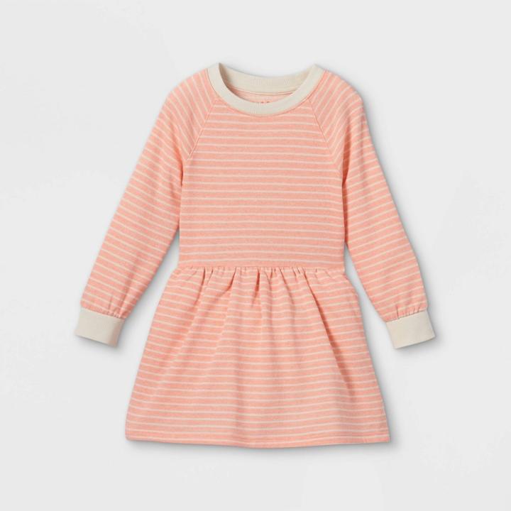 Toddler Girls' Striped Long Sleeve Dress - Cat & Jack Peach
