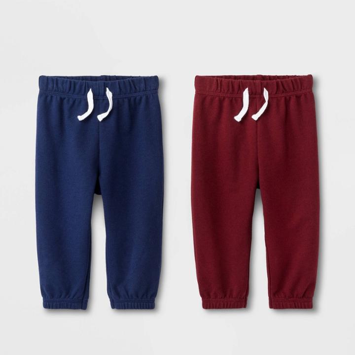 Baby Boys' 2pk Jogger Pants - Cat & Jack Navy/maroon Newborn, Kids Unisex, Blue