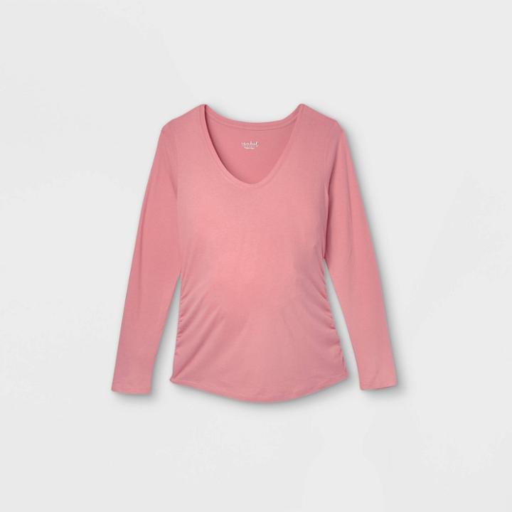 Maternity Long Sleeve Scoop Neck Side Shirred T-shirt - Isabel Maternity By Ingrid & Isabel Rose