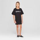 Say What? Say What Girls' Ruffle Short Sleeve Embossed T-shirt Dress - Black