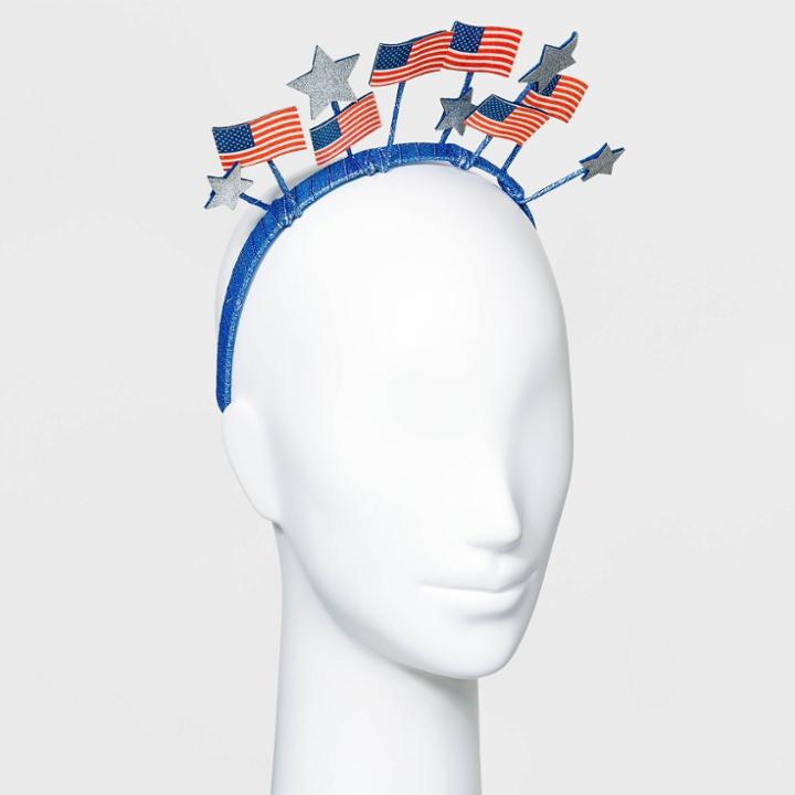 No Brand Glitter American Flag And Stars Ribbon Wrapped Headband